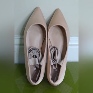 CIDER Satin Shoes Tie Leg Pointed Toe Flats Cream Blush Size 36 US 5.5